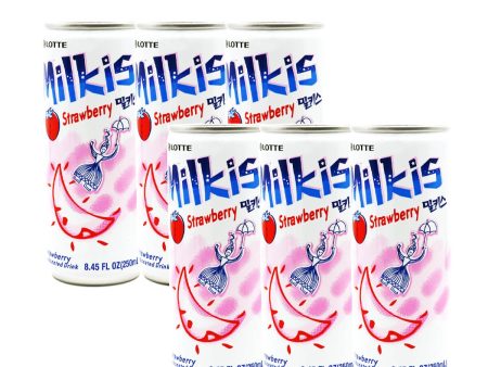 Lotte Milkis Carbonated Drink Strawberry Flavor 250ml x 6 Cans on Sale