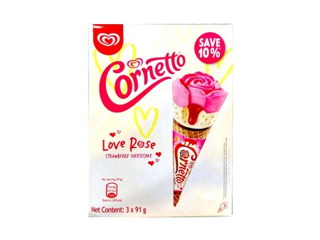 Walls Cornetto Love Rose Strawberry Cheesecake Cone Ice Cream Multipack 135ml x 3 Online now