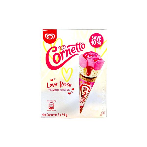 Walls Cornetto Love Rose Strawberry Cheesecake Cone Ice Cream Multipack 135ml x 3 Online now