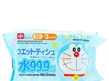 LEC Doraemon 99.9% Pure Water Wet Sheets 80 Sheets x 3 Packs Fashion