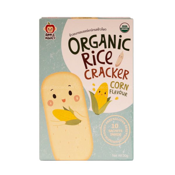 Apple Monkey Organic Rice Cracker Corn Flavour 30g For Discount