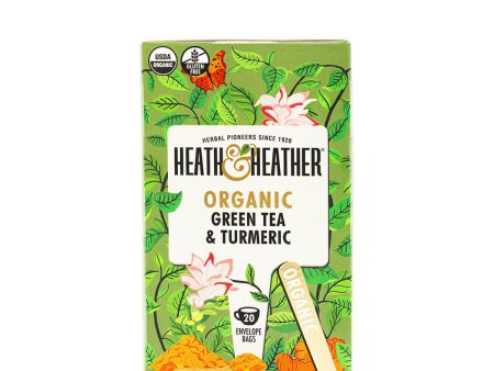 Heath & Heather Organic Green Tea & Turmeric 20 Envelope Bags, 1.4oz Online now