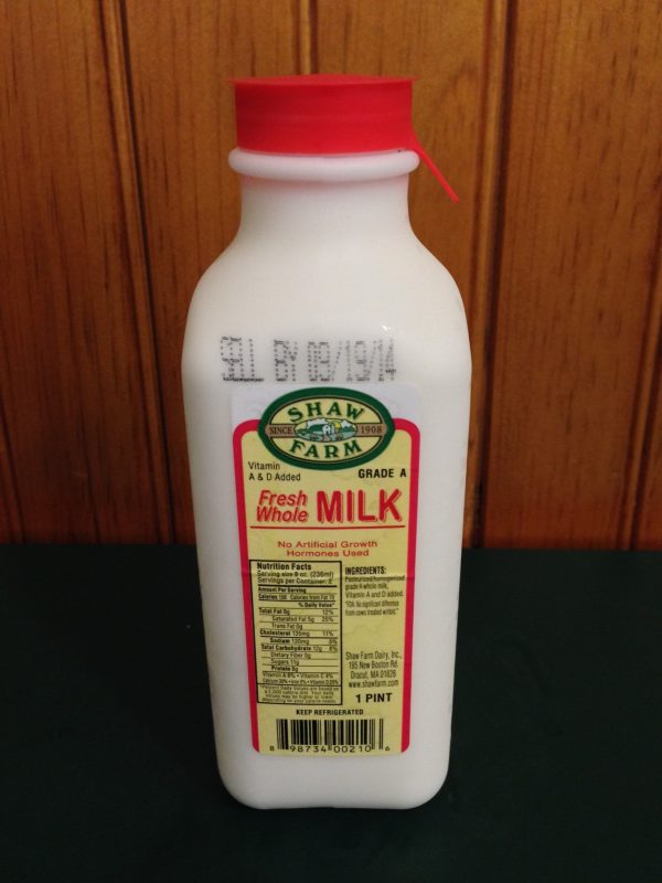 Shaw Farm - Whole Milk, pint plastic container For Sale