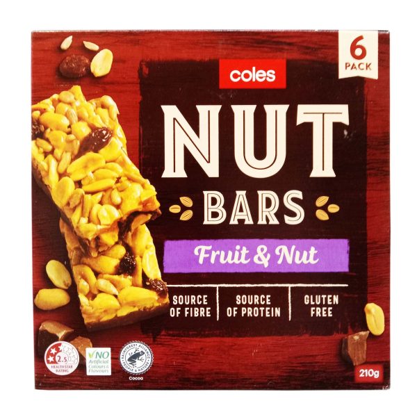 Coles 6 Nut Bars Fruit and Nut Cereal Bar 210g Sale