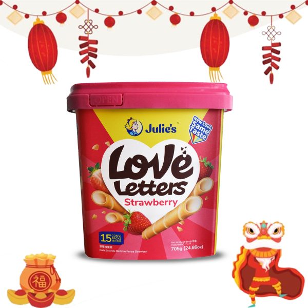 Julie s Love Letters Biscuit Wafers with Strawberry Cream (Tub) 705g Sale