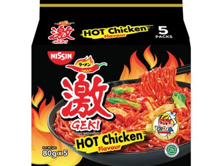 Nissin Geki Hot Chicken Flavour Instant Noodle 80g x 5 on Sale