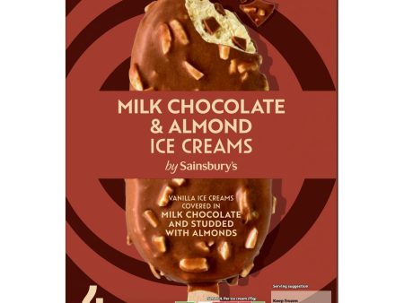 Sainsbury s Milk Chocolate and Almond Ice Cream Sticks 110ml x 4 For Cheap